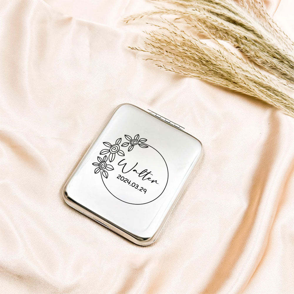 Personalized Engraved Silver Compact Mirror Favor, Custom Engraved Name Pocket Mirror, Gift for Her, Bridesmaid Gifts, Wedding Party Gifts