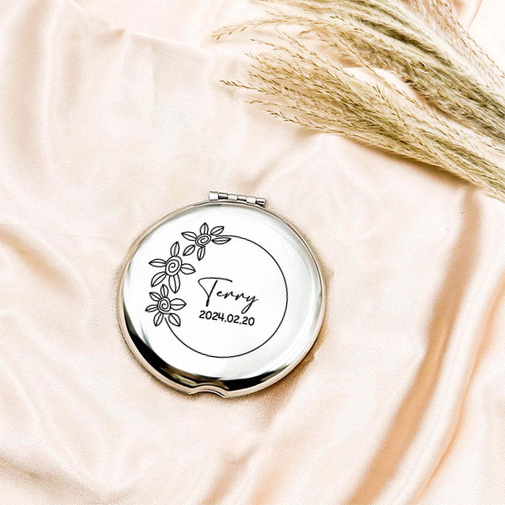 Personalized Engraved Silver Compact Mirror Favor, Custom Engraved Name Pocket Mirror, Gift for Her, Bridesmaid Gifts, Wedding Party Gifts