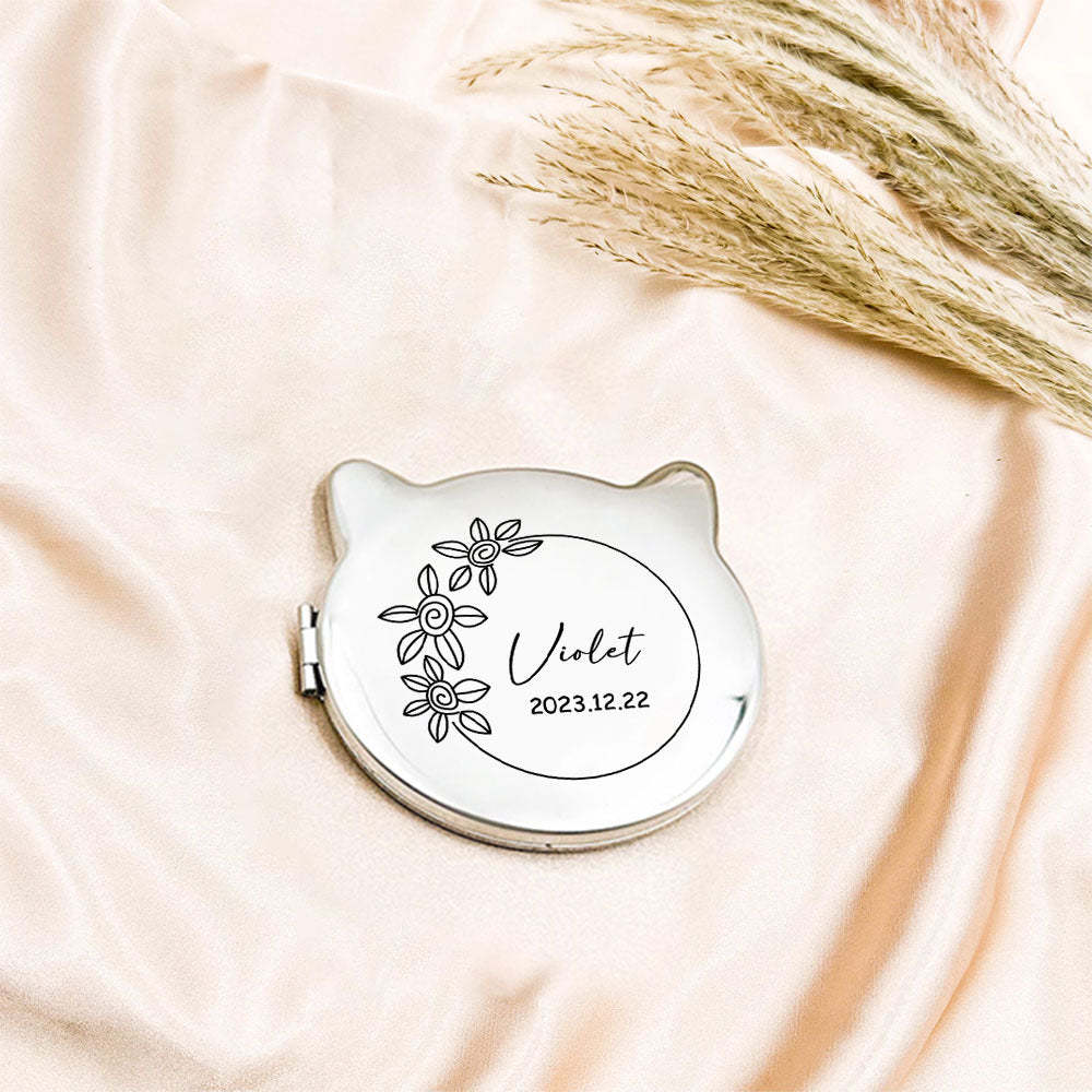 Personalized Engraved Silver Compact Mirror Favor, Custom Engraved Name Pocket Mirror, Gift for Her, Bridesmaid Gifts, Wedding Party Gifts