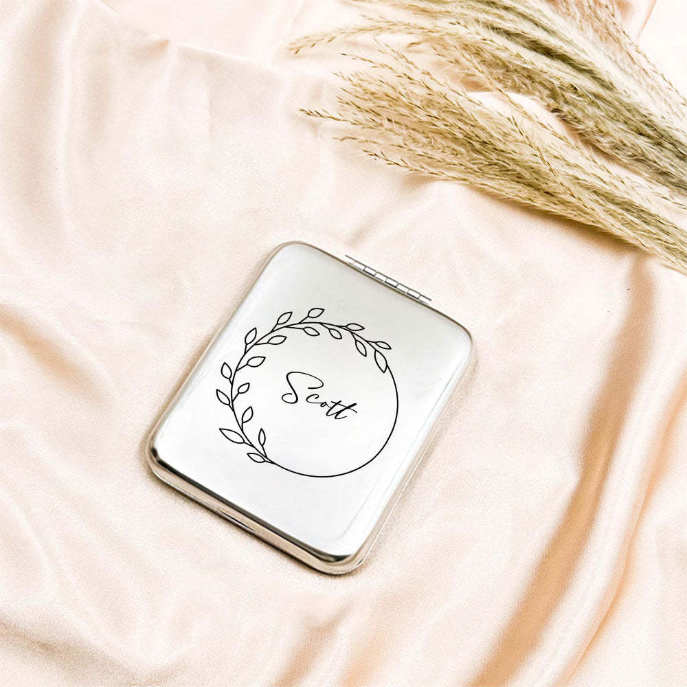 Personalized Engraved Silver Compact Mirror Favor, Custom Engraved Name Pocket Mirror, Gift for Her, Bridesmaid Gifts, Wedding Party Gifts