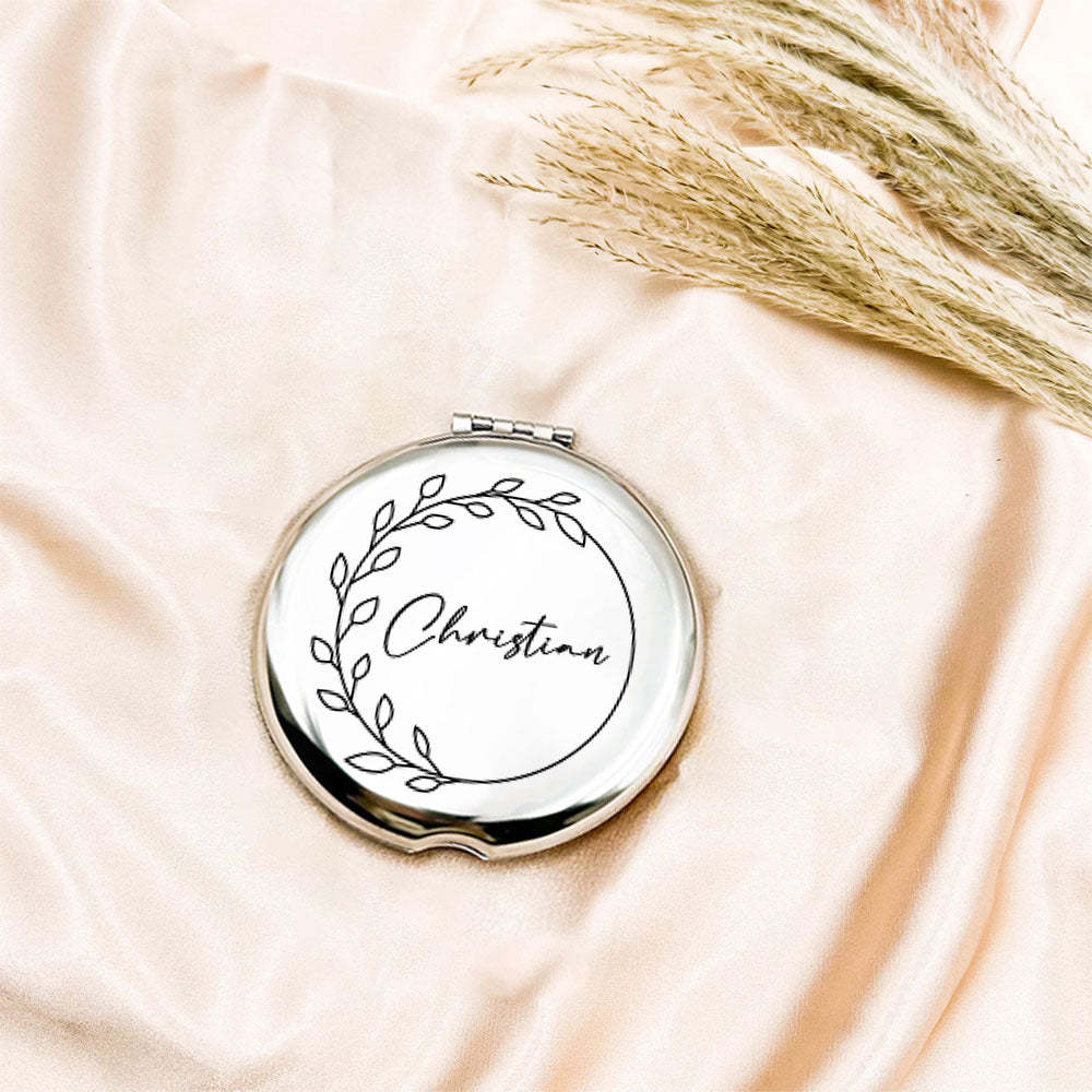 Personalized Engraved Silver Compact Mirror Favor, Custom Engraved Name Pocket Mirror, Gift for Her, Bridesmaid Gifts, Wedding Party Gifts