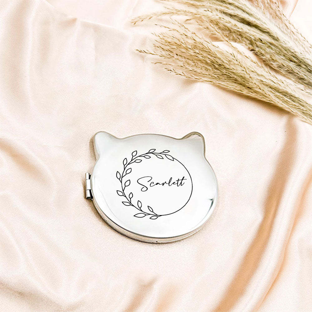 Personalized Engraved Silver Compact Mirror Favor, Custom Engraved Name Pocket Mirror, Gift for Her, Bridesmaid Gifts, Wedding Party Gifts