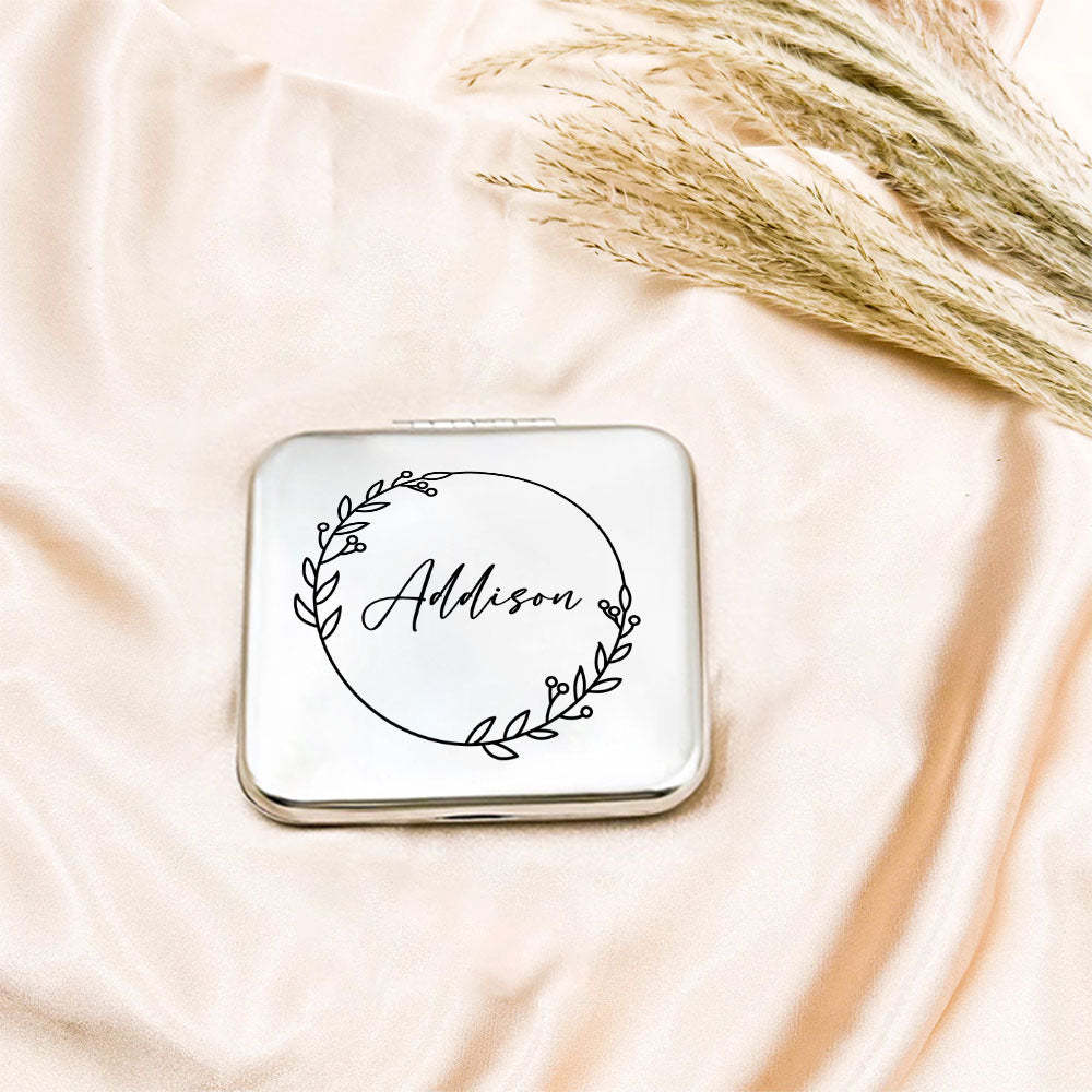 Personalized Engraved Silver Compact Mirror Favor, Custom Engraved Name Pocket Mirror, Gift for Her, Bridesmaid Gifts, Wedding Party Gifts
