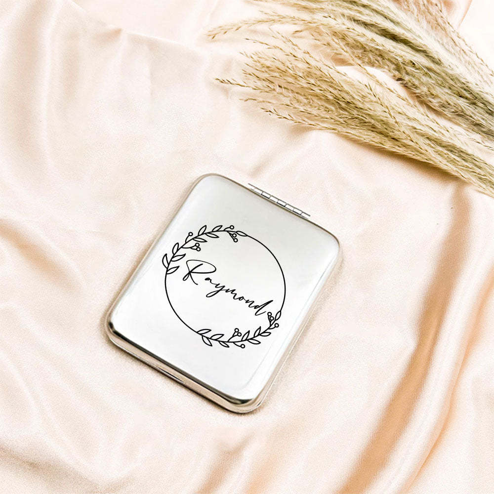 Personalized Engraved Silver Compact Mirror Favor, Custom Engraved Name Pocket Mirror, Gift for Her, Bridesmaid Gifts, Wedding Party Gifts