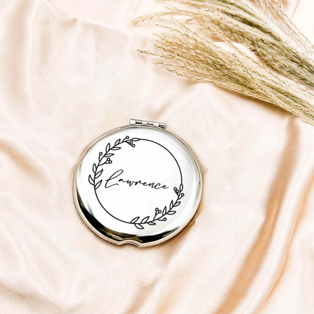 Personalized Engraved Silver Compact Mirror Favor, Custom Engraved Name Pocket Mirror, Gift for Her, Bridesmaid Gifts, Wedding Party Gifts