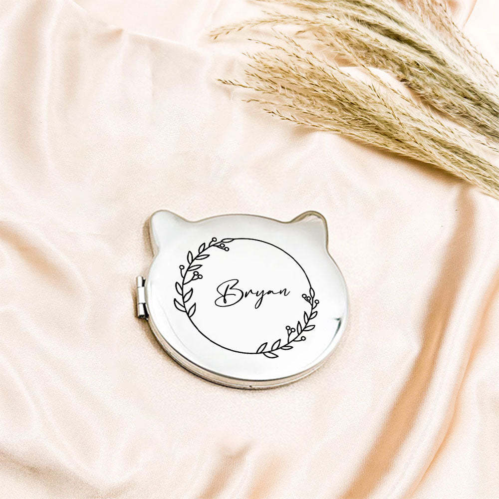 Personalized Engraved Silver Compact Mirror Favor, Custom Engraved Name Pocket Mirror, Gift for Her, Bridesmaid Gifts, Wedding Party Gifts