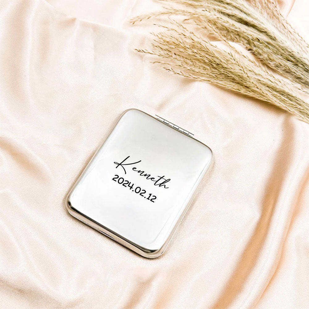 Personalized Engraved Silver Compact Mirror Favor, Custom Engraved Name Pocket Mirror, Gift for Her, Bridesmaid Gifts, Wedding Party Gifts