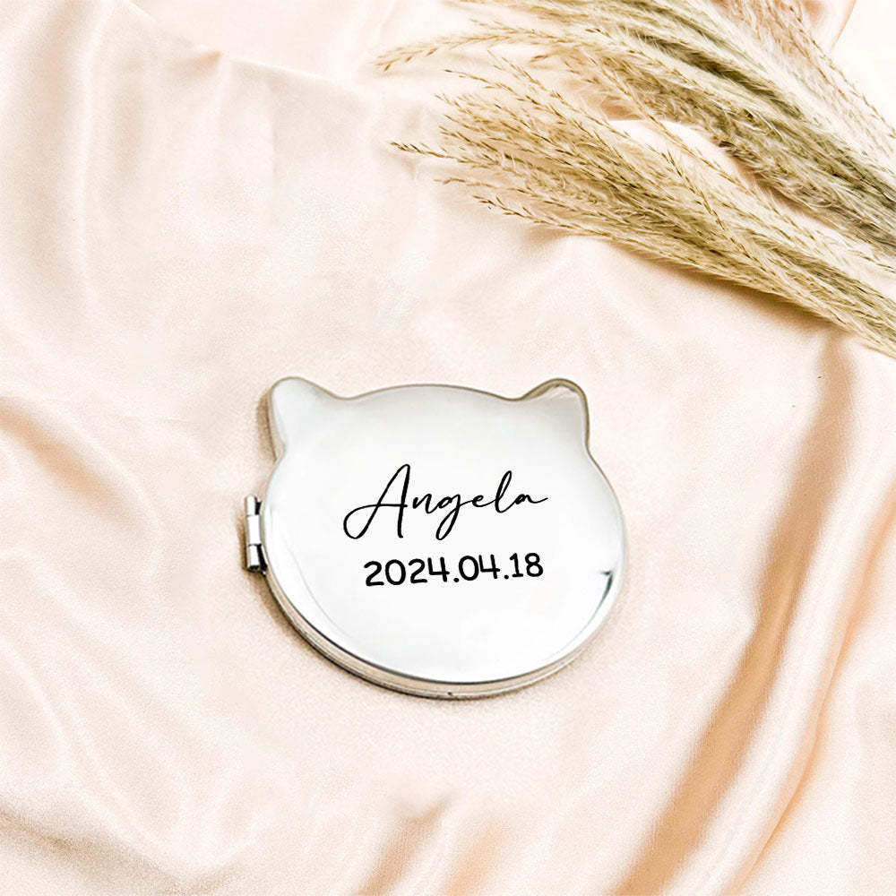 Personalized Engraved Silver Compact Mirror Favor, Custom Engraved Name Pocket Mirror, Gift for Her, Bridesmaid Gifts, Wedding Party Gifts