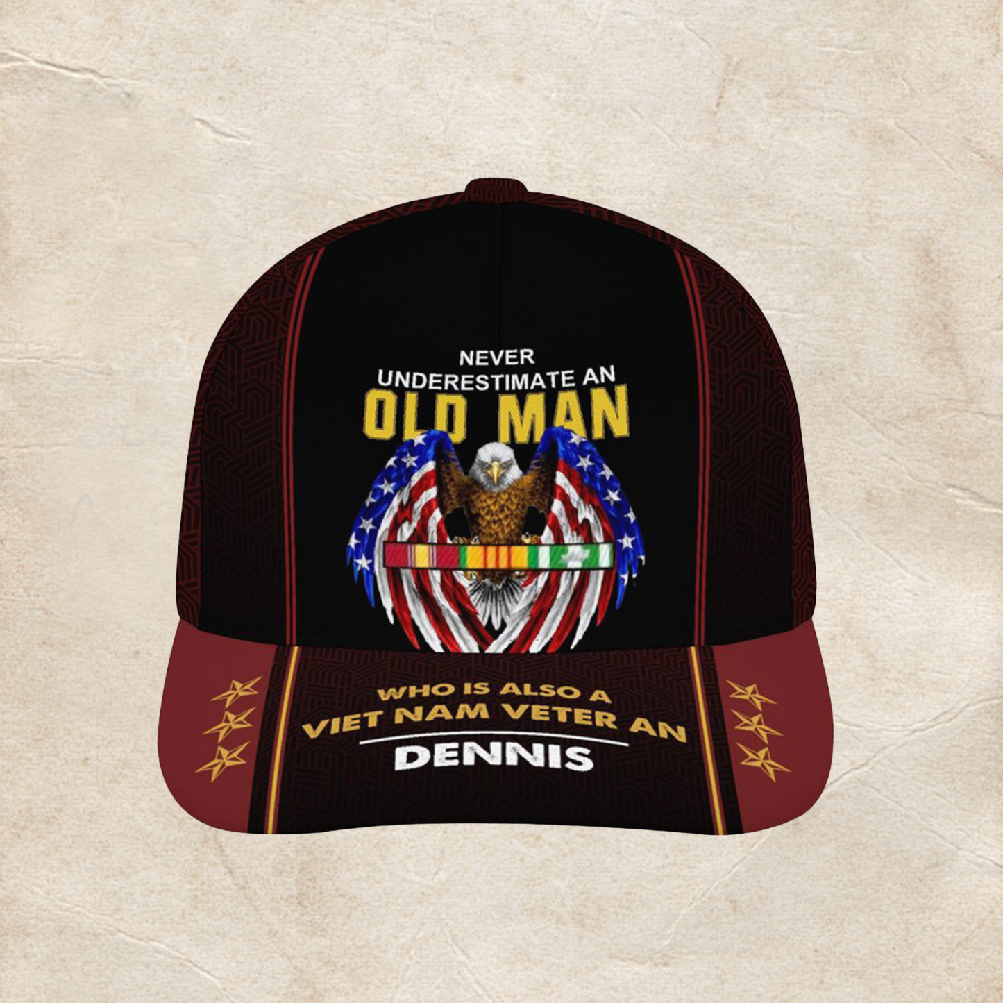 Custom Name Printed Classic Cap Old Man Veteran