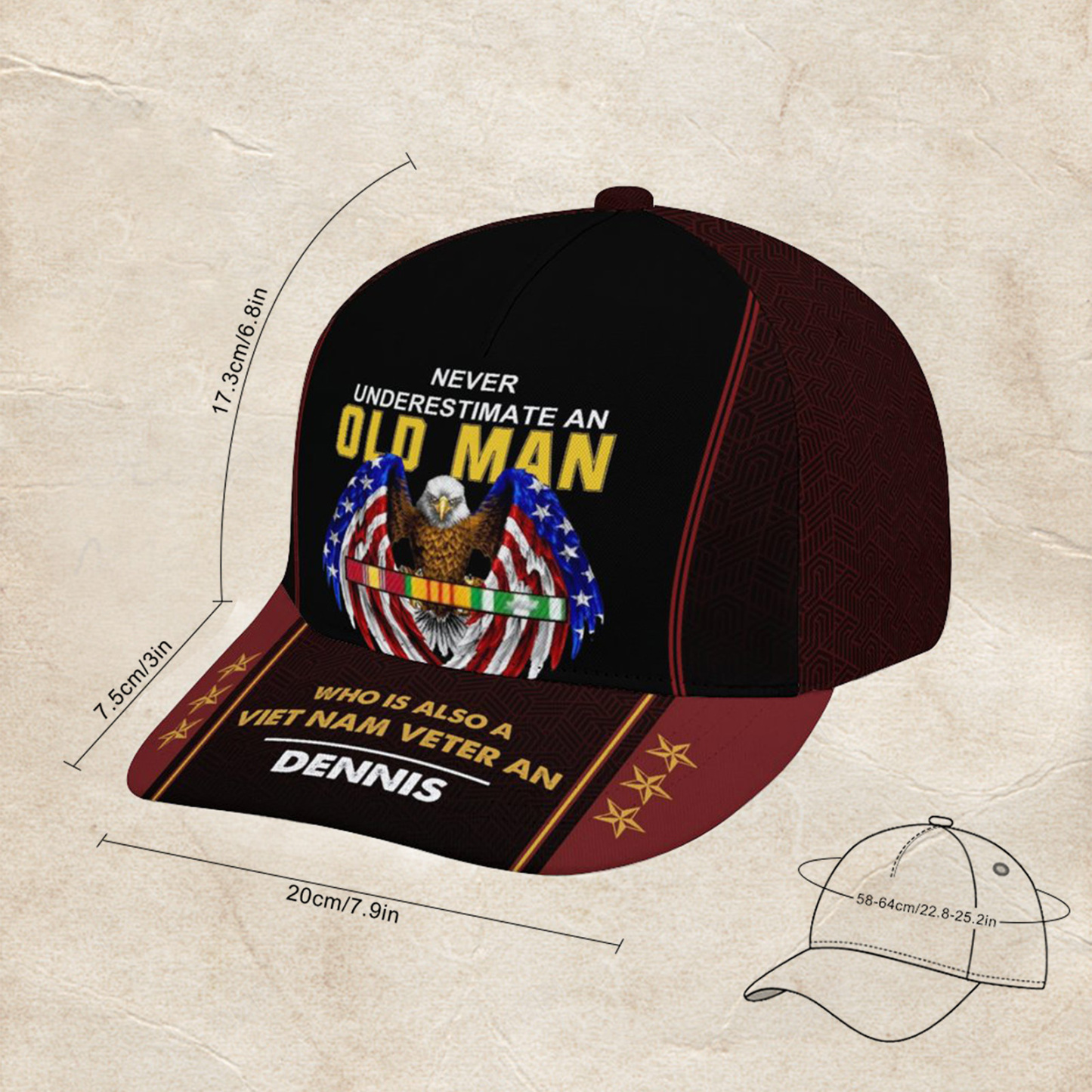 Custom Name Printed Classic Cap Old Man Veteran