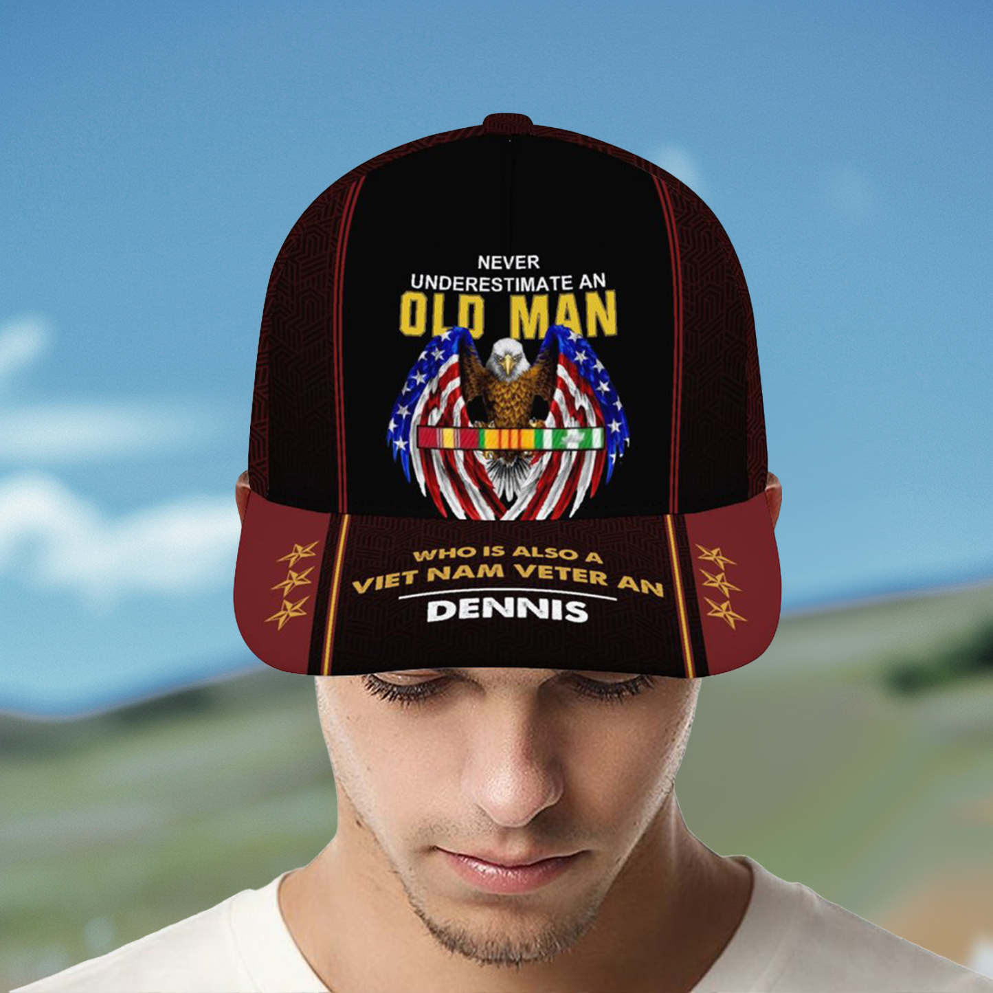 Custom Name Printed Classic Cap Old Man Veteran