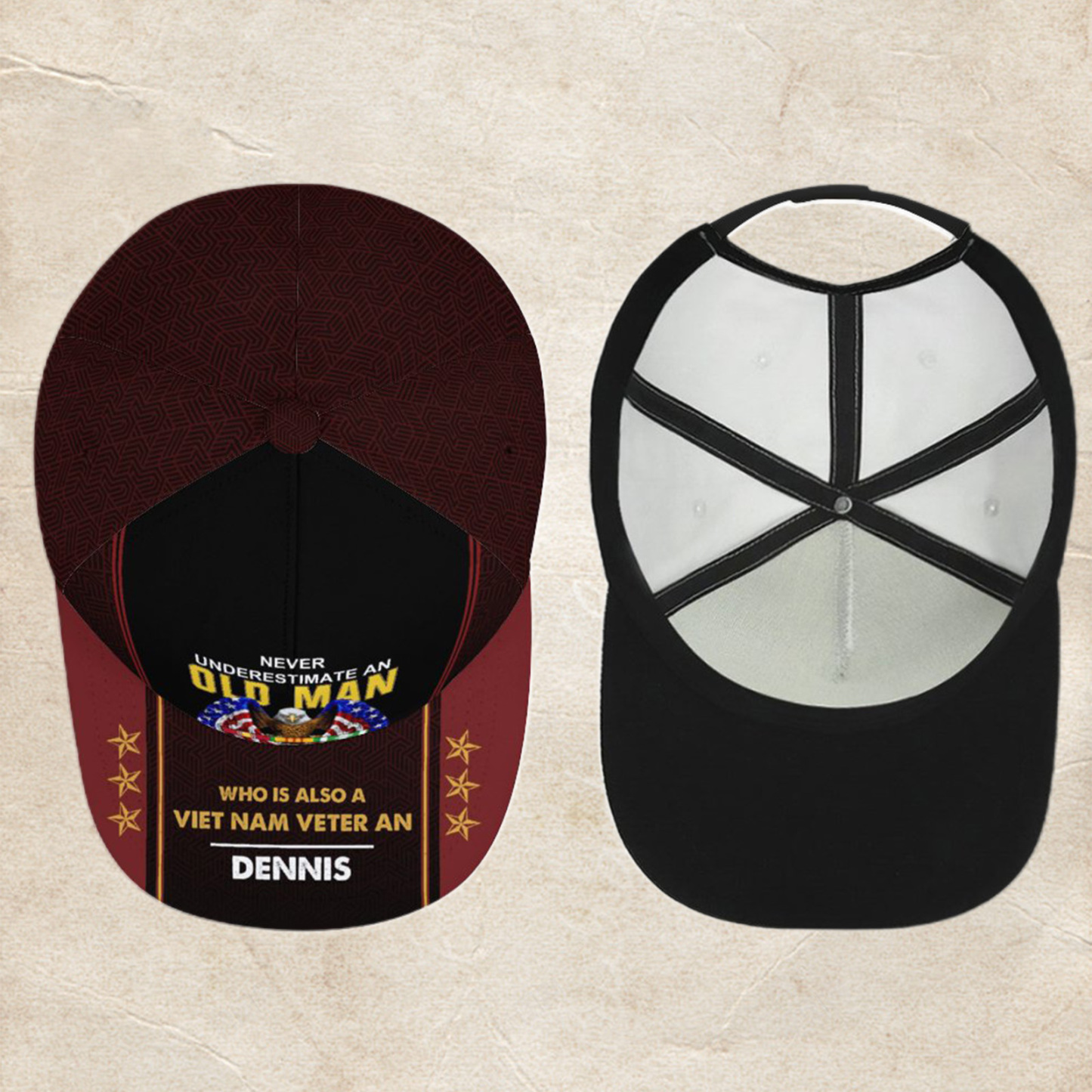 Custom Name Printed Classic Cap Old Man Veteran