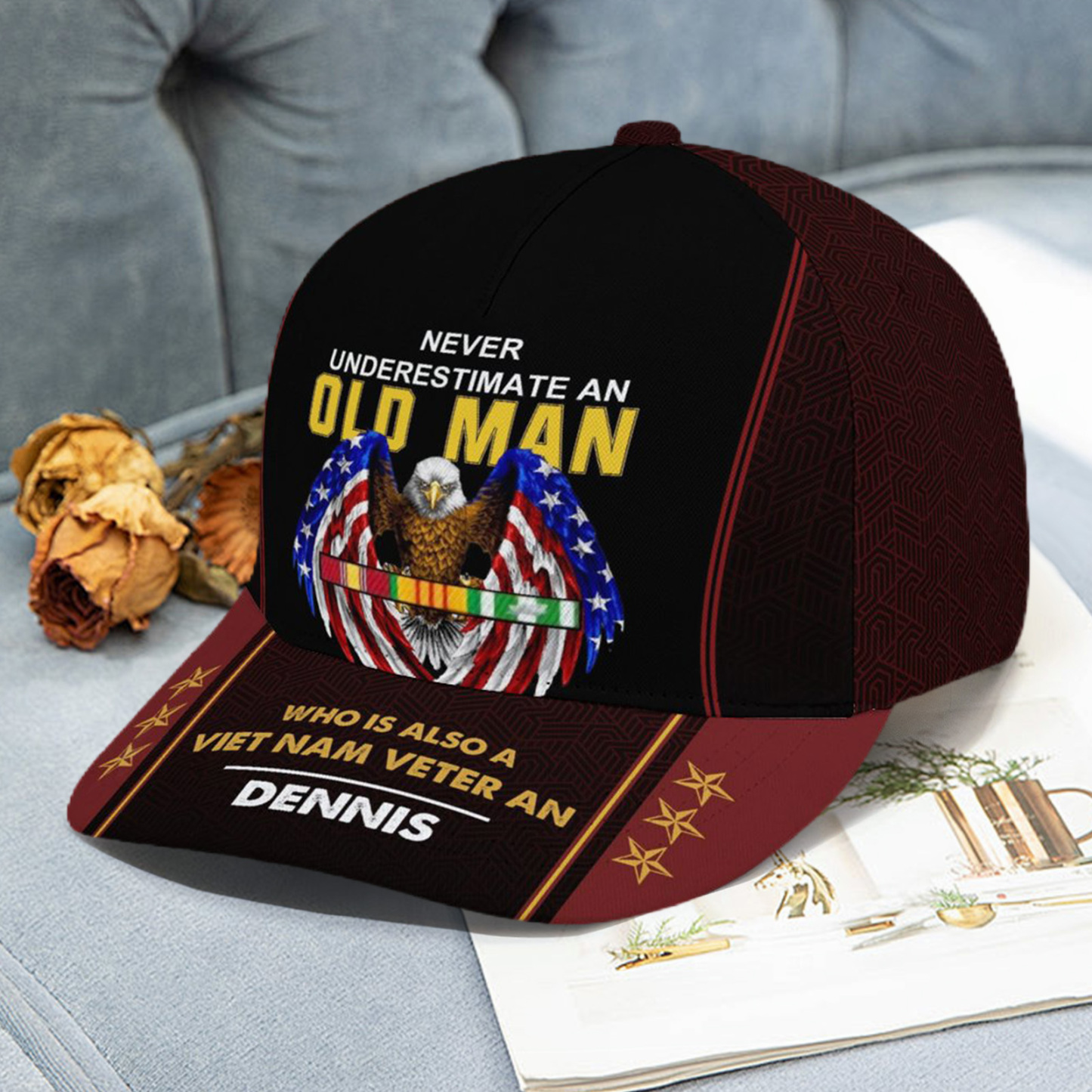 Custom Name Printed Classic Cap Old Man Veteran