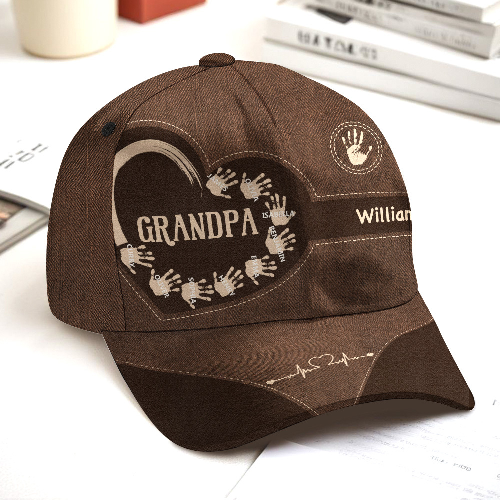 Gifts for Father Grandpa Dad Kids Handprints - Personalized Classic Cap