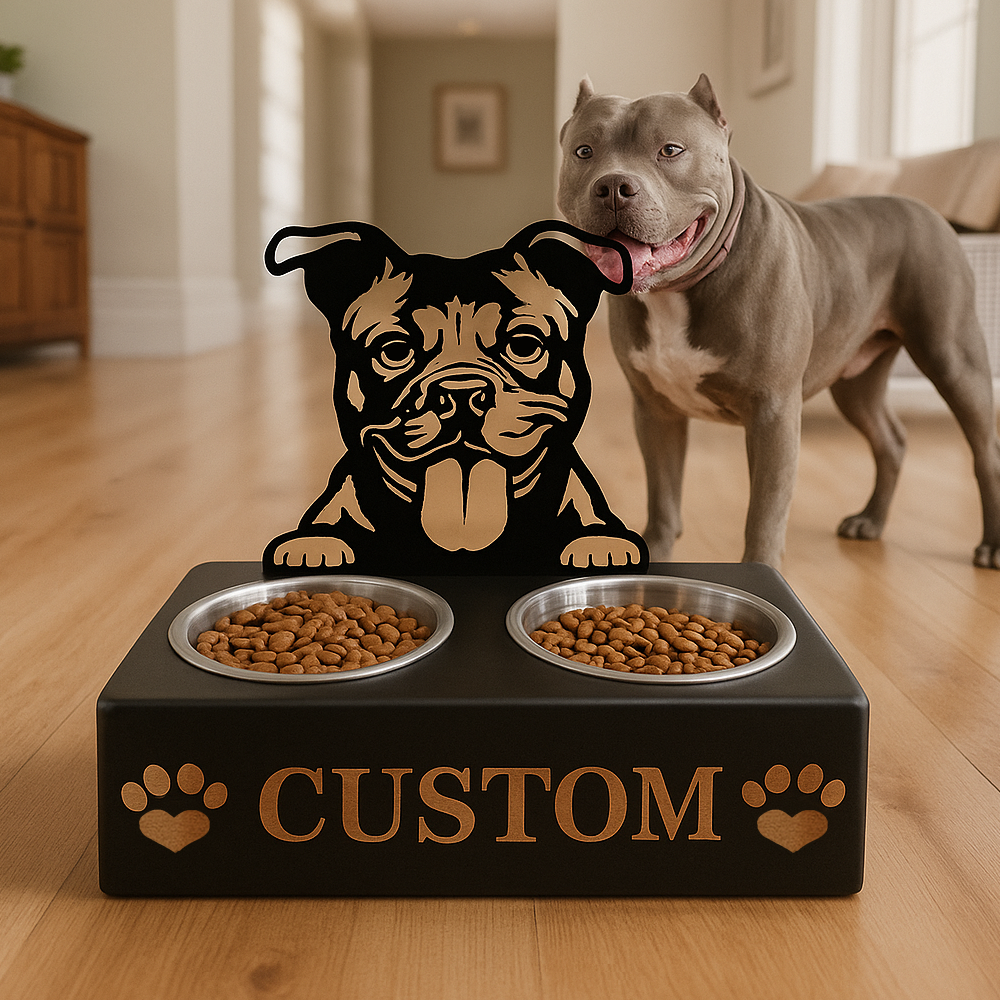 Pitbull Personalized Name Pet Food Bowl Holder