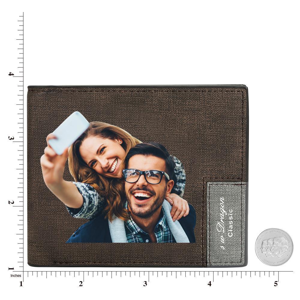 Men's Bifold Short Custom Photo Wallet Brown Color Printing