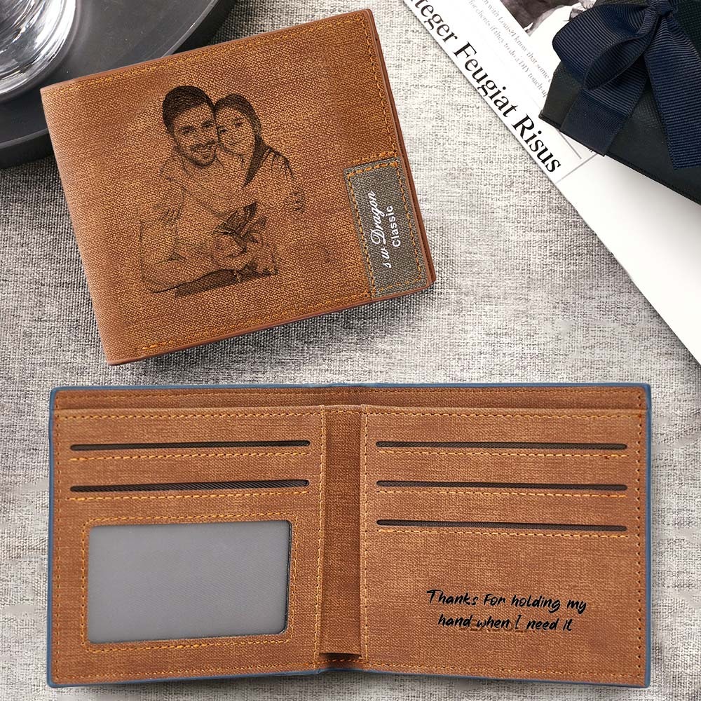 Gift for Him Men's Wallet Custom Photo Wallet Engraved Inside Personalized Wallet