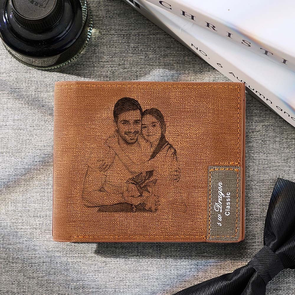 Gift for Him Men's Wallet Custom Photo Wallet Engraved Inside Personalized Wallet