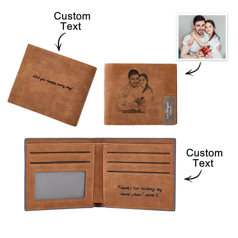 Gift for Him Men's Wallet Custom Photo Wallet Engraved Inside Personalized Wallet