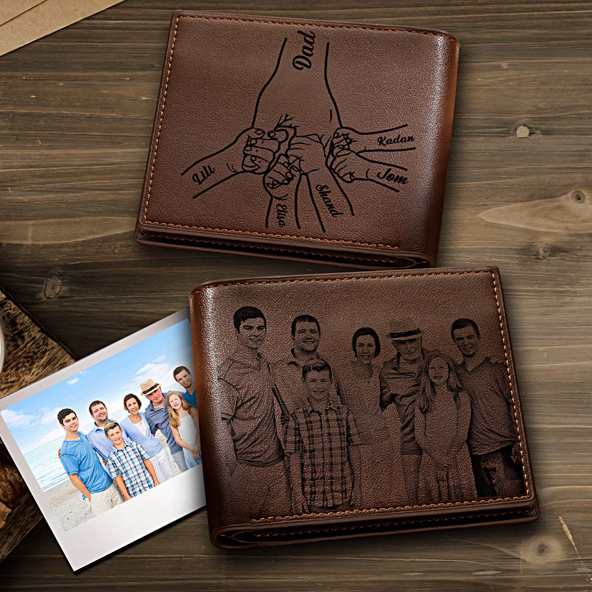 Custom Photo Engraved Leather Wallet Father's Day Gift for Dad - NameNecklace