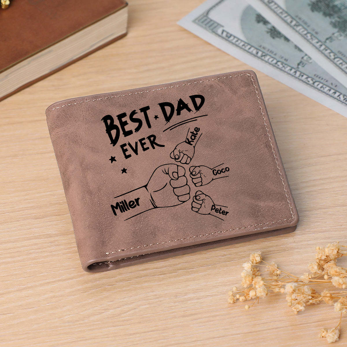 Custom Names Wallet Personalized Fists Bump Men's Bifold Wallet for Him
