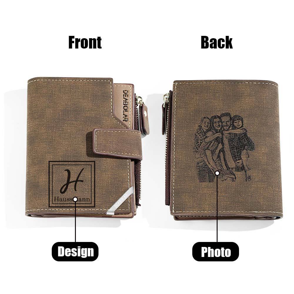 Personalized Photo Men's Foldable Leather Wallet with Text Father's Day Birthday Gift for Him - Myphotowallet