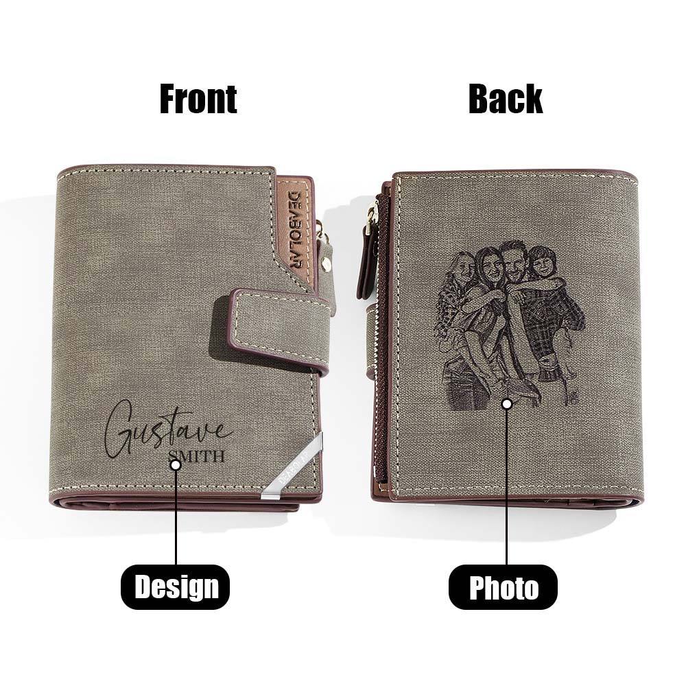 Personalized Photo Men's Foldable Leather Wallet with Text Father's Day Birthday Gift for Him - Myphotowallet