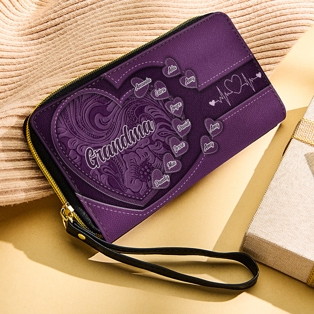 Personalized Leather Long Wallet Grandma's Little Sweethearts Leather Wallet with Text Gift for Her Mother's Day Gifts