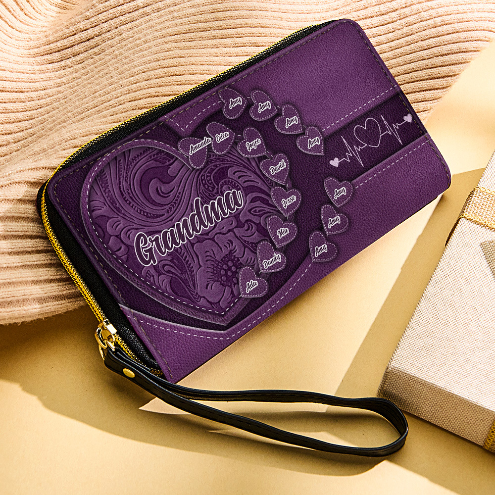 Personalized Leather Long Wallet Grandma's Little Sweethearts Leather Wallet with Text Gift for Her Mother's Day Gifts