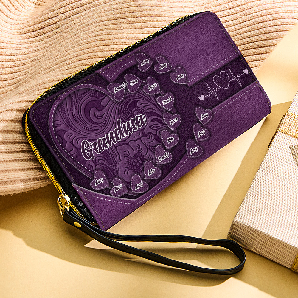 Personalized Leather Long Wallet Grandma's Little Sweethearts Leather Wallet with Text Gift for Her Mother's Day Gifts