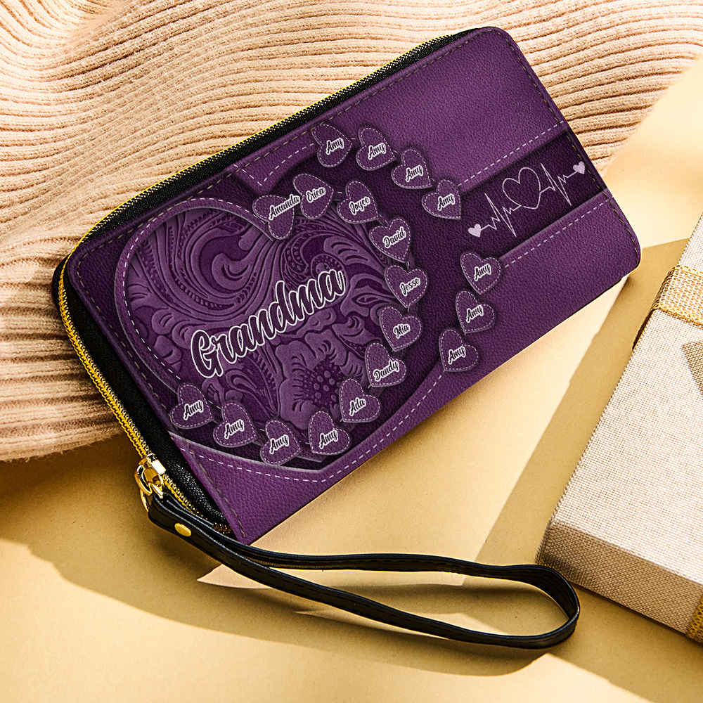 Personalized Leather Long Wallet Grandma's Little Sweethearts Leather Wallet with Text Gift for Her Mother's Day Gifts