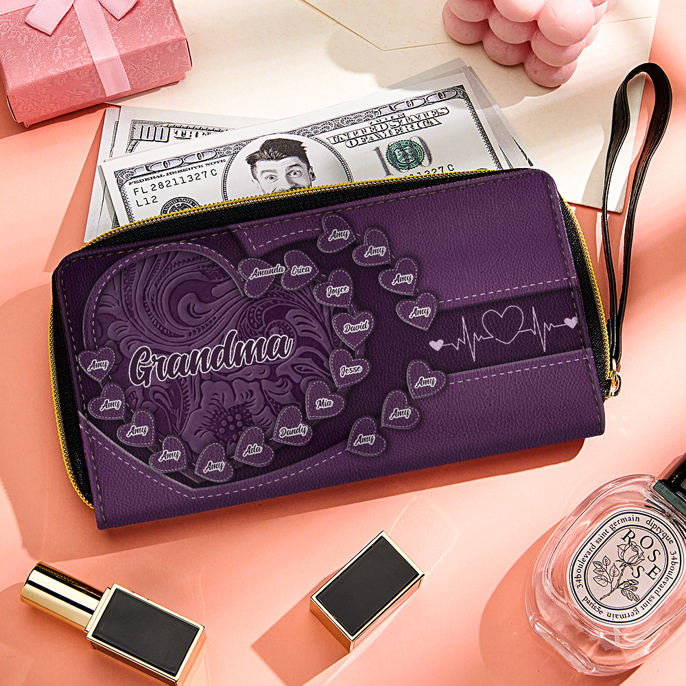 Personalized Leather Long Wallet Grandma's Little Sweethearts Leather Wallet with Text Gift for Her Mother's Day Gifts