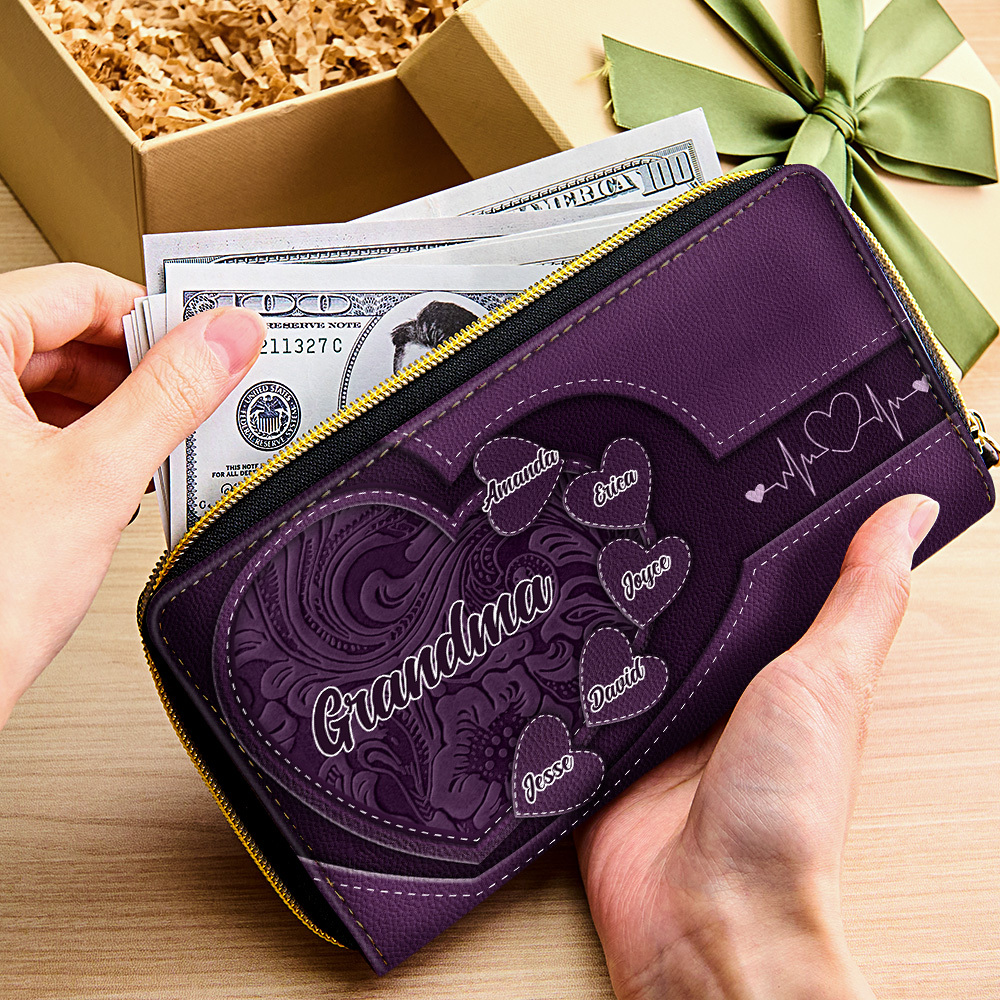 Personalized Leather Long Wallet Grandma's Little Sweethearts Leather Wallet with Text Gift for Her Mother's Day Gifts