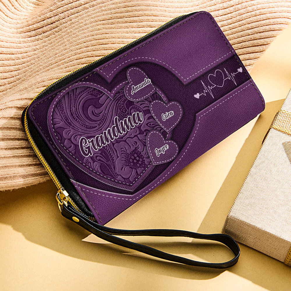 Personalized Leather Long Wallet Grandma's Little Sweethearts Leather Wallet with Text Gift for Her Mother's Day Gifts