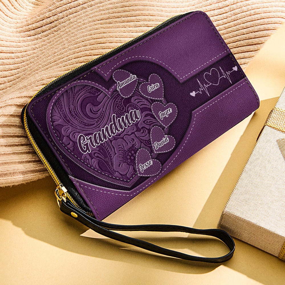 Personalized Leather Long Wallet Grandma's Little Sweethearts Leather Wallet with Text Gift for Her Mother's Day Gifts