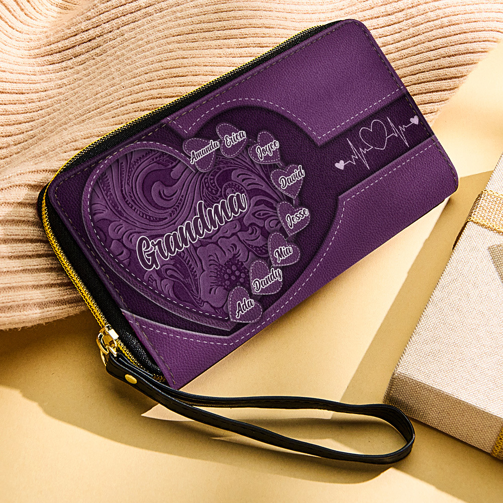 Personalized Leather Long Wallet Grandma's Little Sweethearts Leather Wallet with Text Gift for Her Mother's Day Gifts