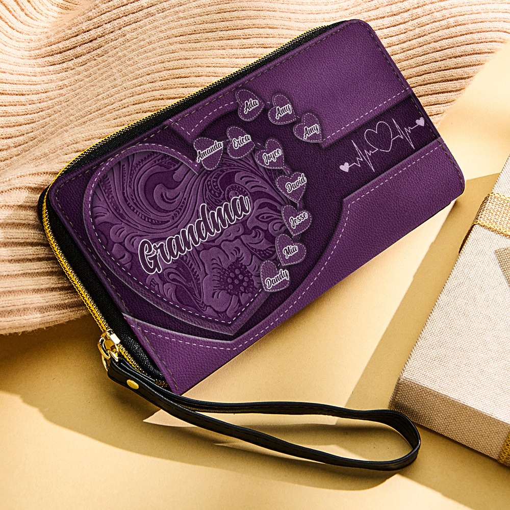 Personalized Leather Long Wallet Grandma's Little Sweethearts Leather Wallet with Text Gift for Her Mother's Day Gifts