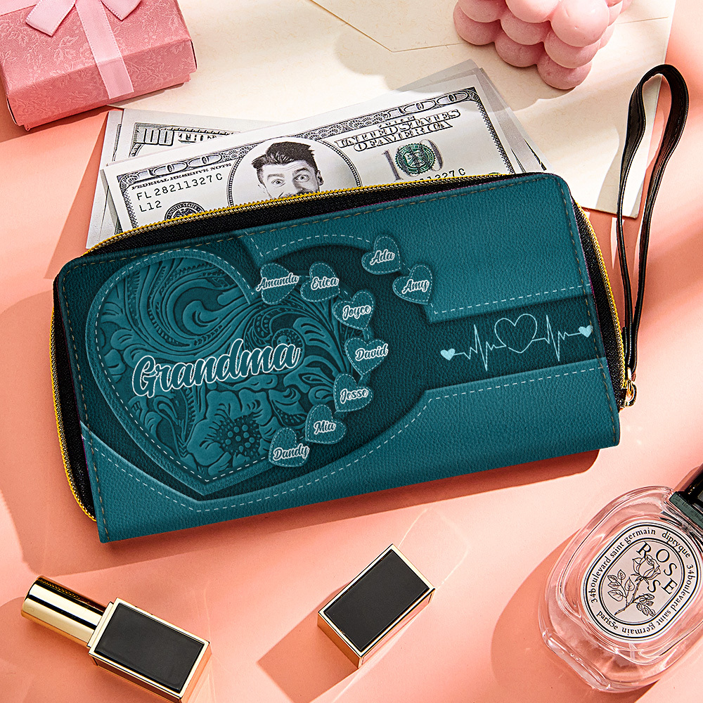 Personalized Leather Long Wallet Grandma's Little Sweethearts Leather Wallet with Text Gift for Her Mother's Day Gifts