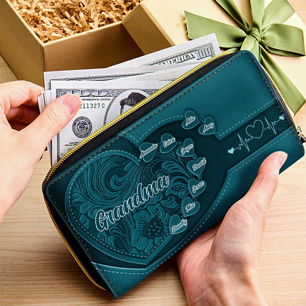 Personalized Leather Long Wallet Grandma's Little Sweethearts Leather Wallet with Text Gift for Her Mother's Day Gifts
