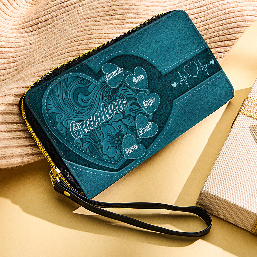 Personalized Leather Long Wallet Grandma's Little Sweethearts Leather Wallet with Text Gift for Her Mother's Day Gifts