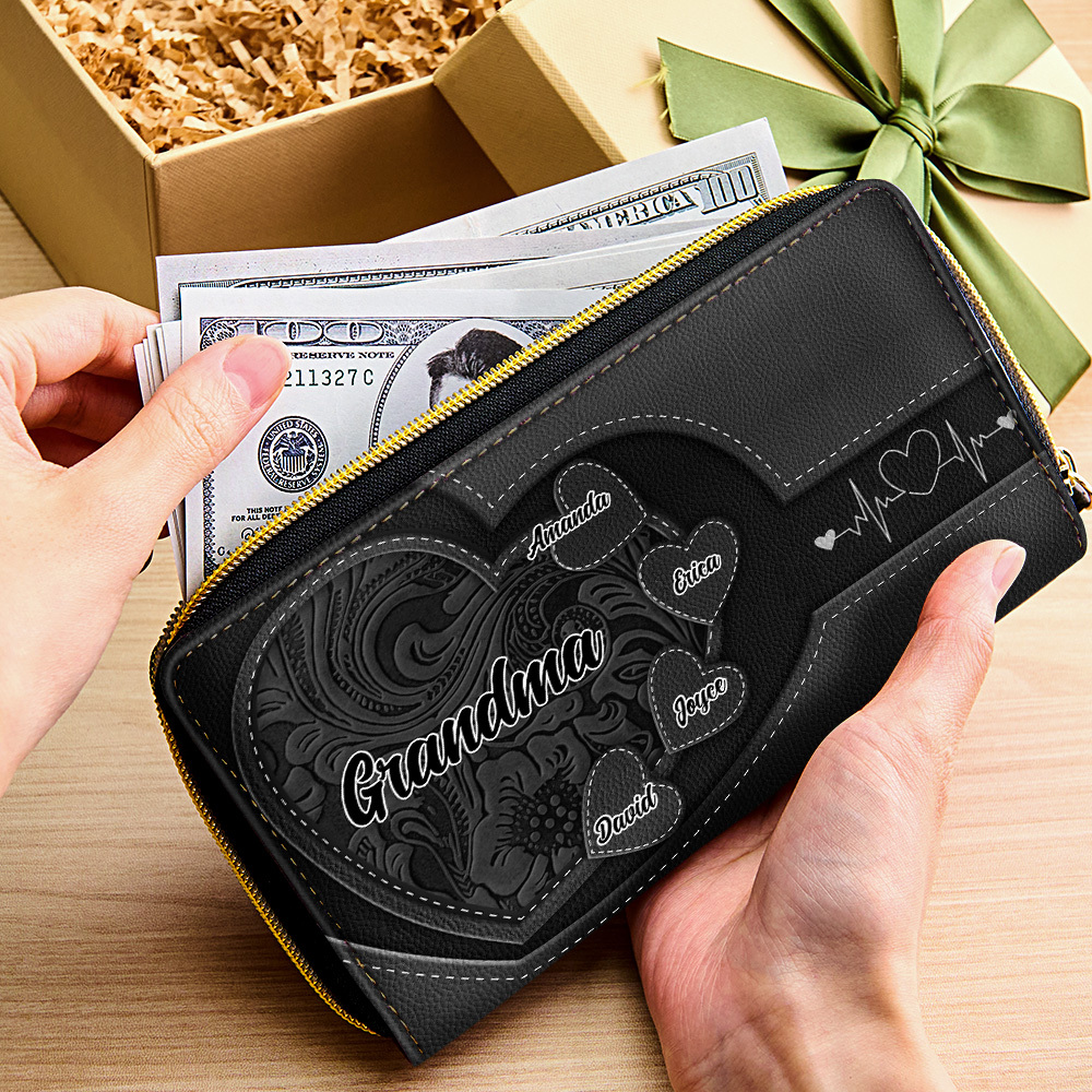 Personalized Leather Long Wallet Grandma's Little Sweethearts Leather Wallet with Text Gift for Her Mother's Day Gifts