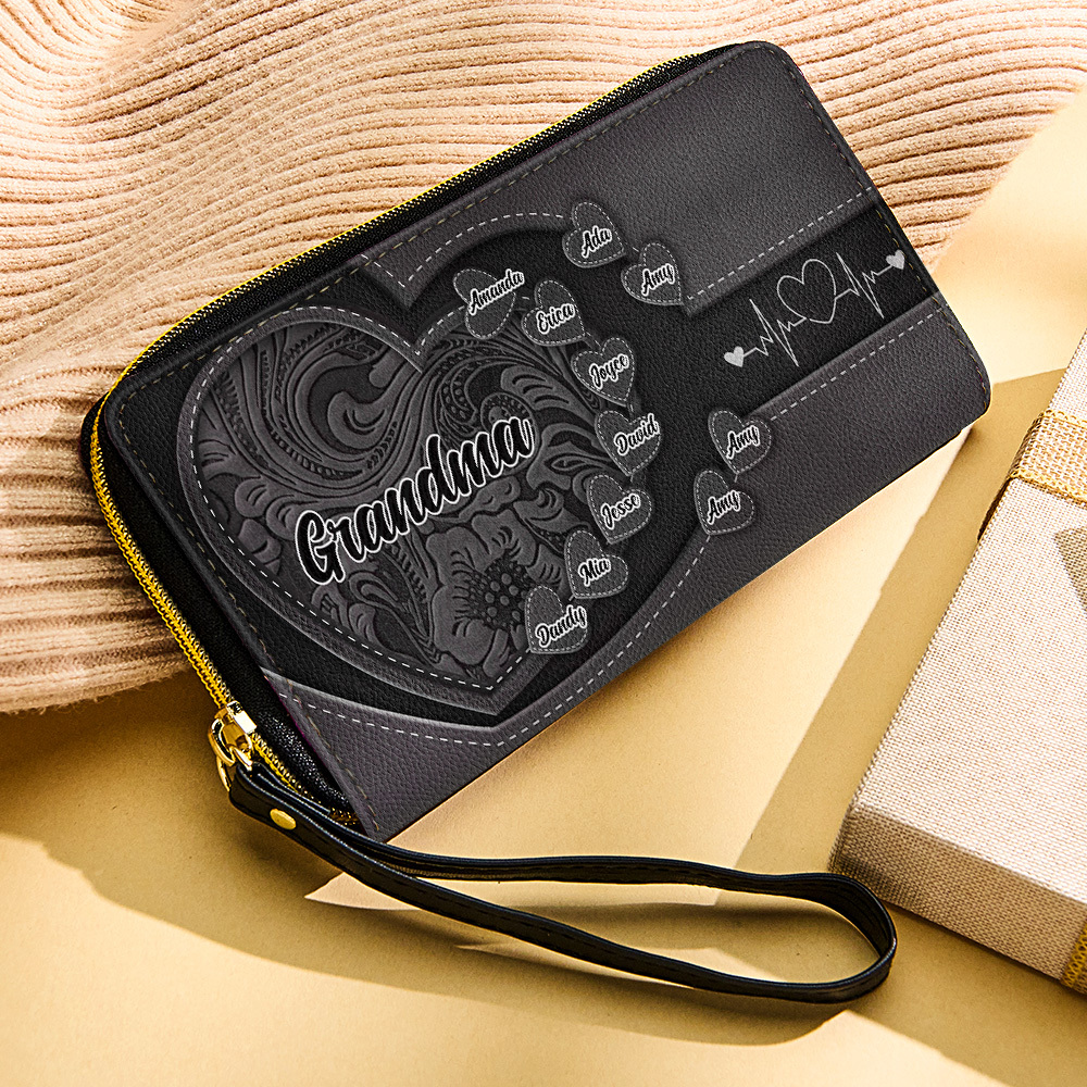 Personalized Leather Long Wallet Grandma's Little Sweethearts Leather Wallet with Text Gift for Her Mother's Day Gifts