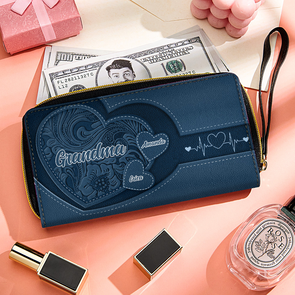 Personalized Leather Long Wallet Grandma's Little Sweethearts Leather Wallet with Text Gift for Her Mother's Day Gifts