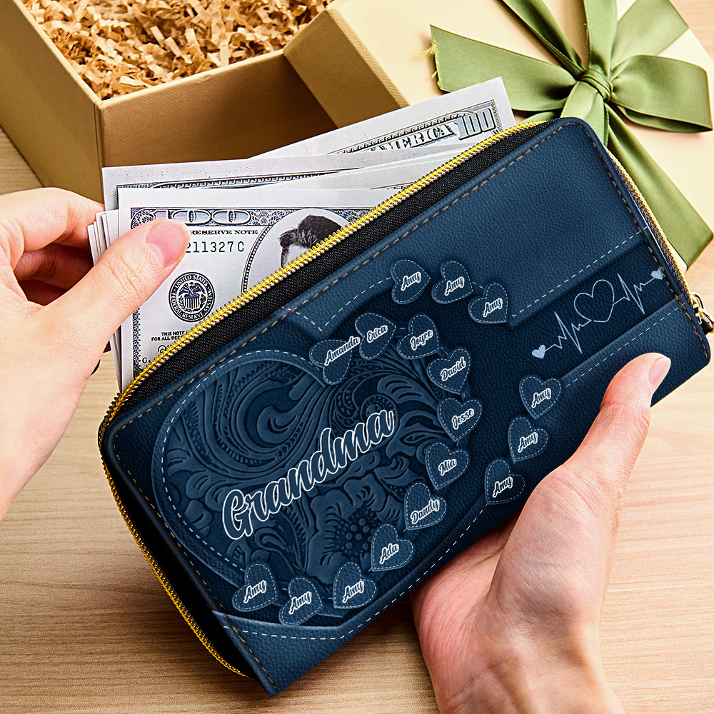 Personalized Leather Long Wallet Grandma's Little Sweethearts Leather Wallet with Text Gift for Her Mother's Day Gifts