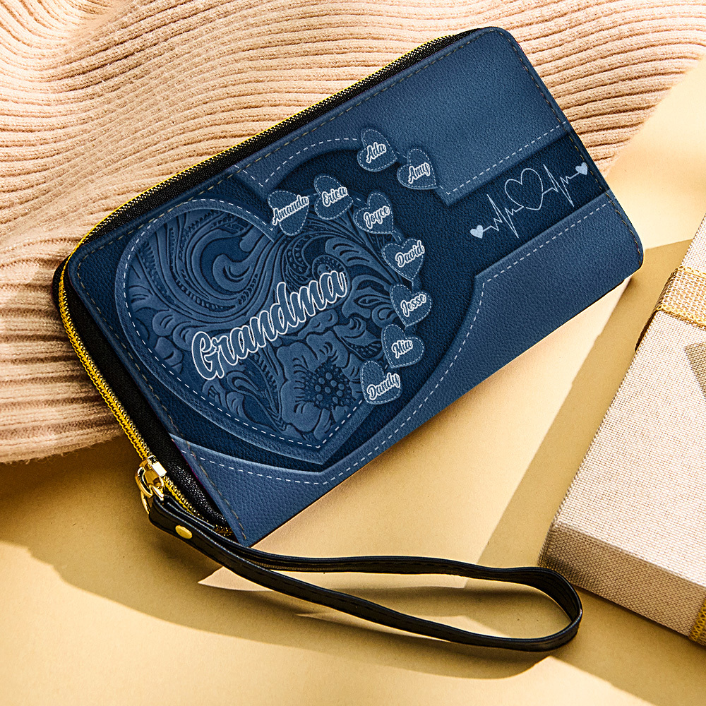 Personalized Leather Long Wallet Grandma's Little Sweethearts Leather Wallet with Text Gift for Her Mother's Day Gifts