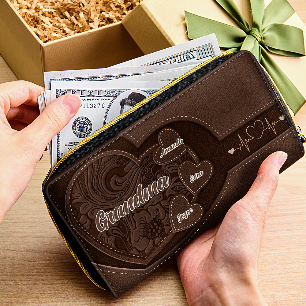 Personalized Leather Long Wallet Grandma's Little Sweethearts Leather Wallet with Text Gift for Her Mother's Day Gifts