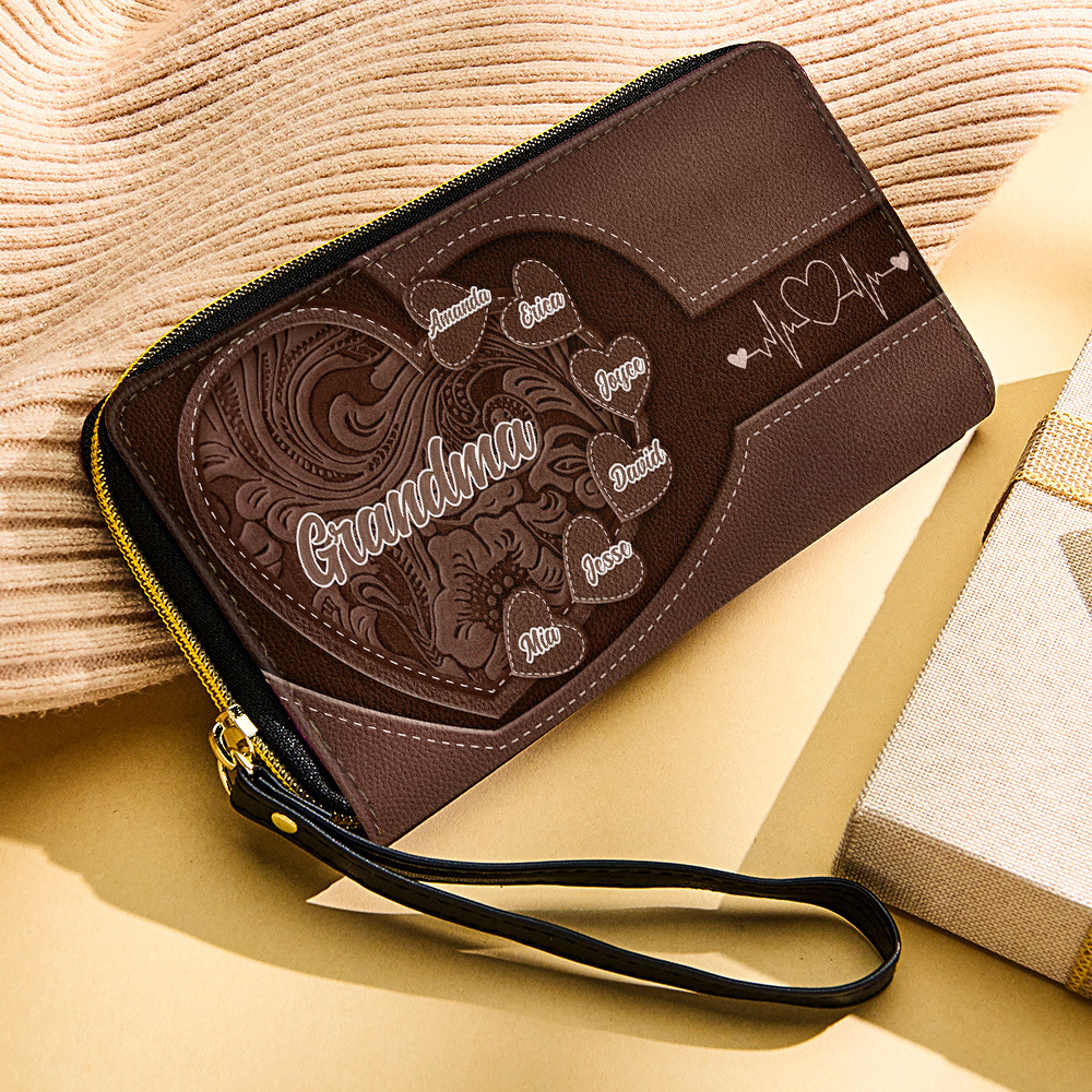 Personalized Leather Long Wallet Grandma's Little Sweethearts Leather Wallet with Text Gift for Her Mother's Day Gifts