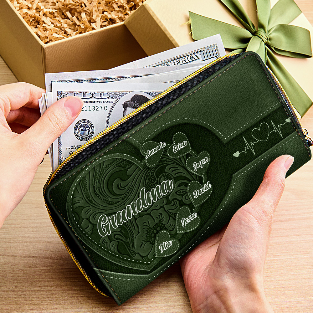 Personalized Leather Long Wallet Grandma's Little Sweethearts Leather Wallet with Text Gift for Her Mother's Day Gifts