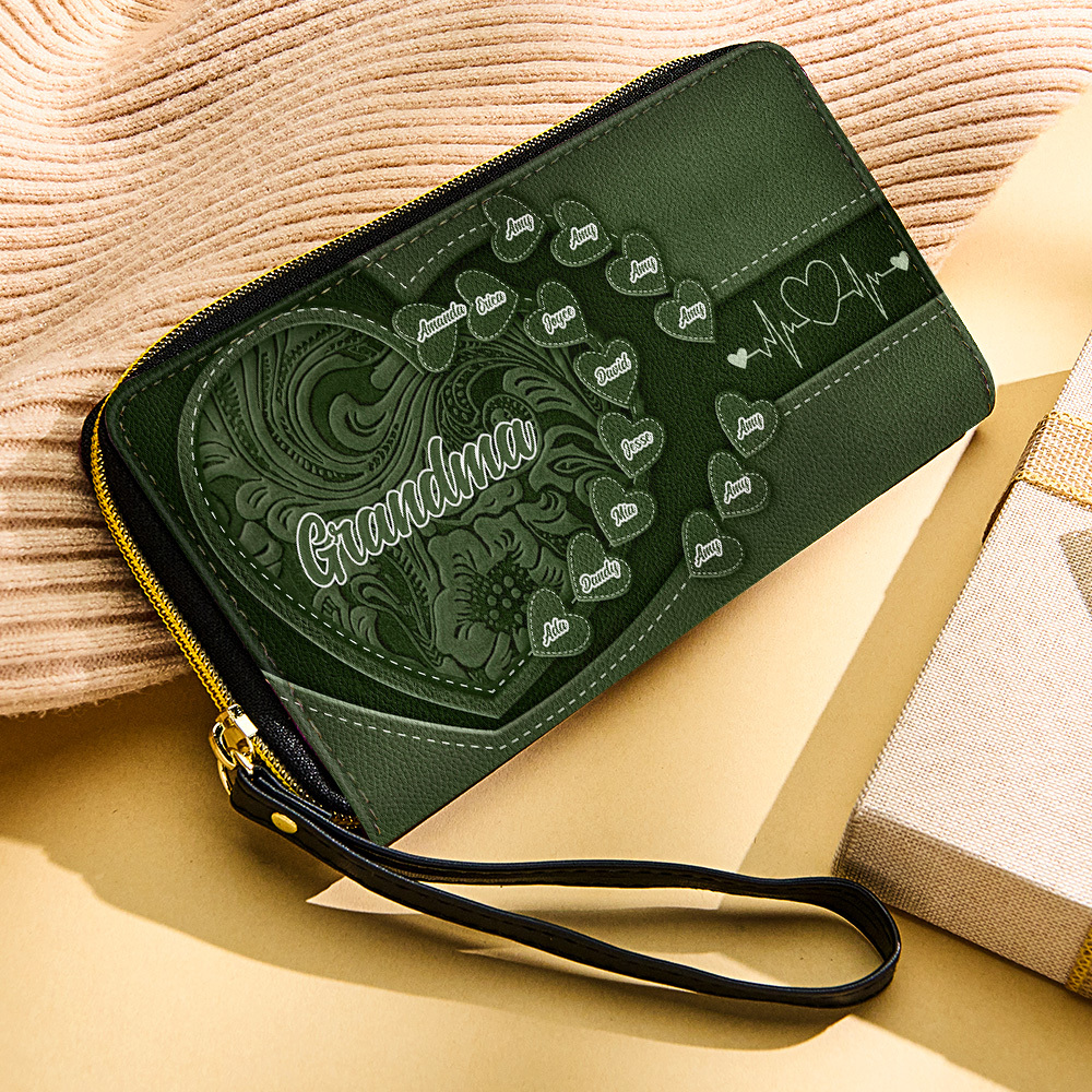 Personalized Leather Long Wallet Grandma's Little Sweethearts Leather Wallet with Text Gift for Her Mother's Day Gifts