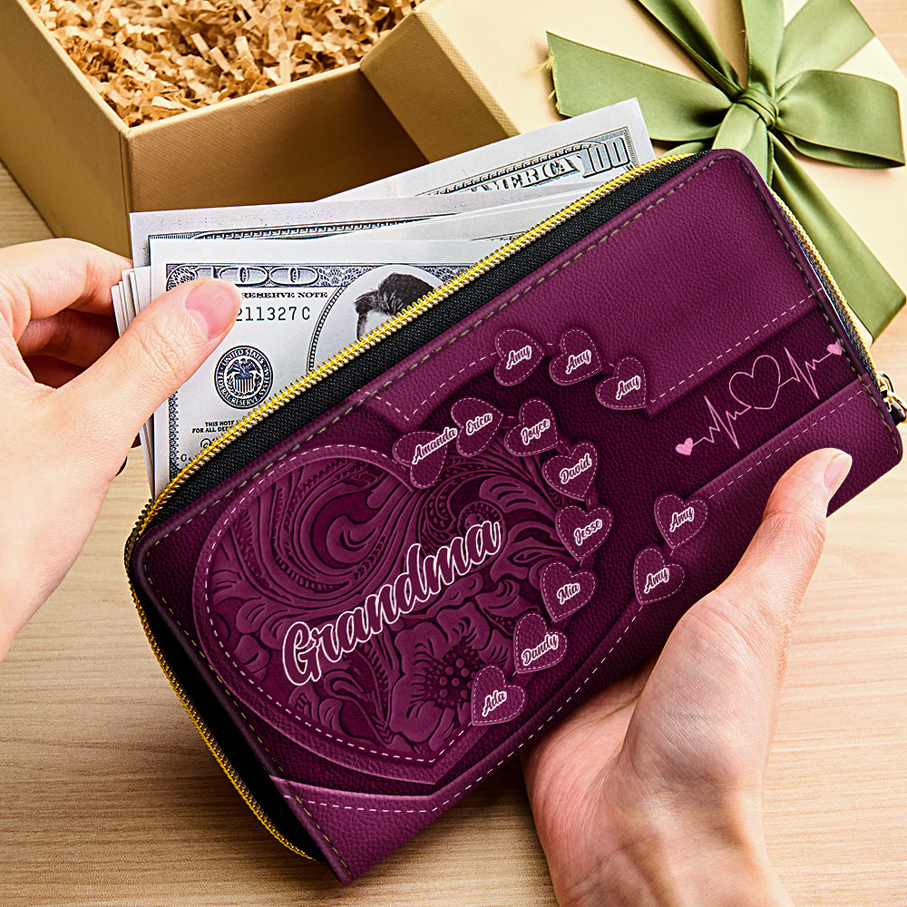 Personalized Leather Long Wallet Grandma's Little Sweethearts Leather Wallet with Text Gift for Her Mother's Day Gifts